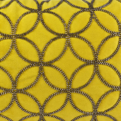 Almofada BELLUS 35x50 Veludo Amarelo Mostarda com Missangas