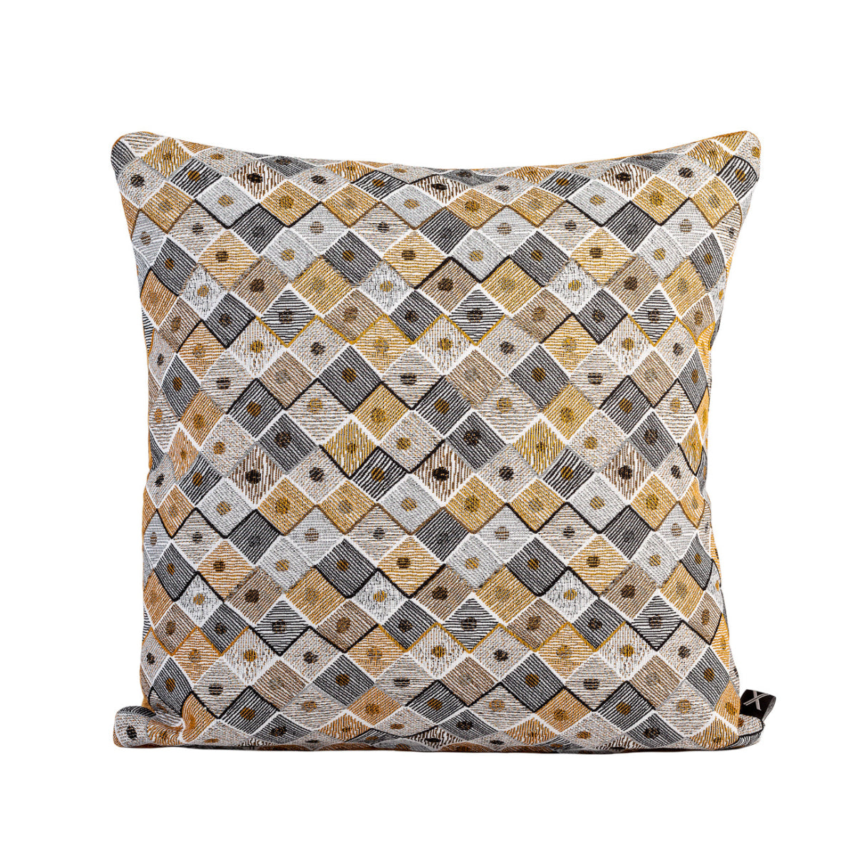 Cushion FJURI 45x45 Black Mustard Gray Geometric Pattern with Yellow Velvet Back