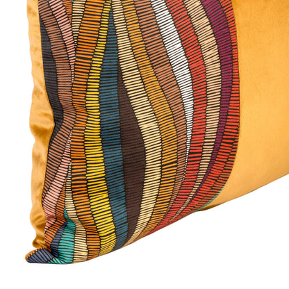 Cushion KULURI 37x65 Orange Velvet and Multi-Color Pattern