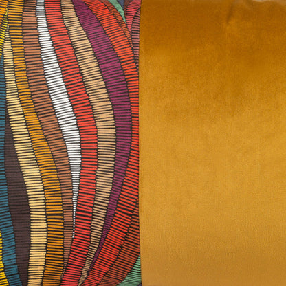 Cushion KULURI 37x65 Orange Velvet and Multi-Color Pattern