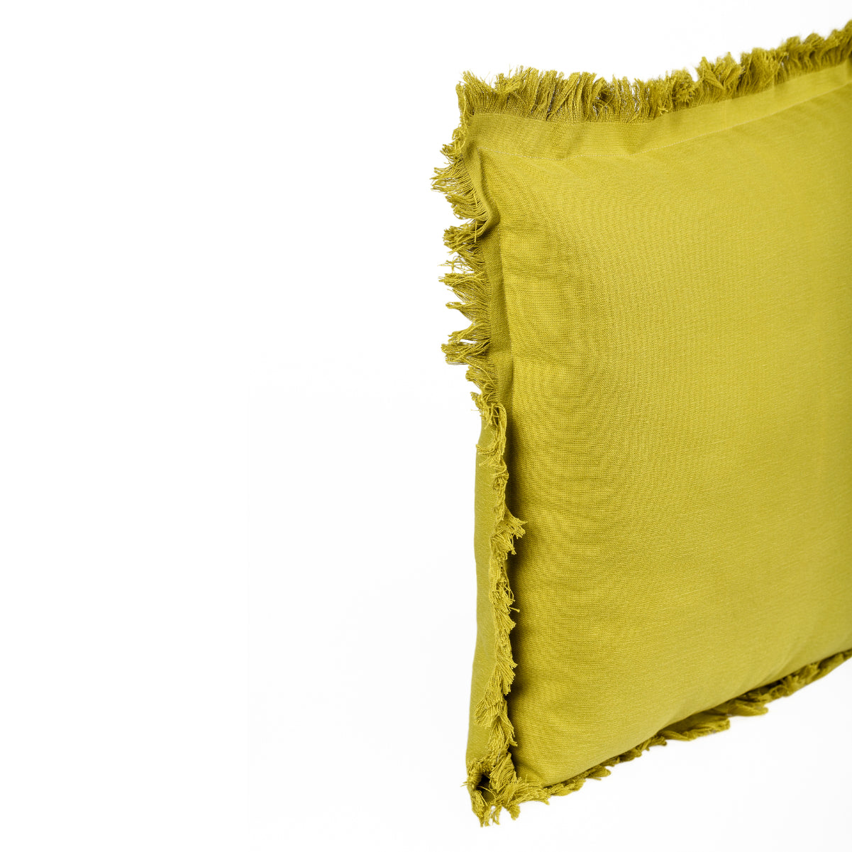 Cushion KULURI 45x45 Mustard Green Cotton with Fringe