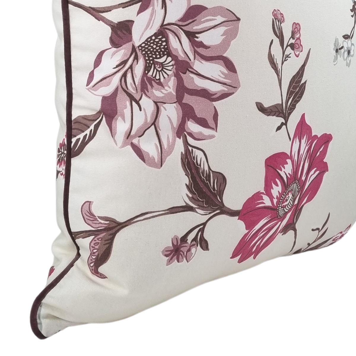 Cushion KULURI 45x45 Pink Flowers with Purple cord