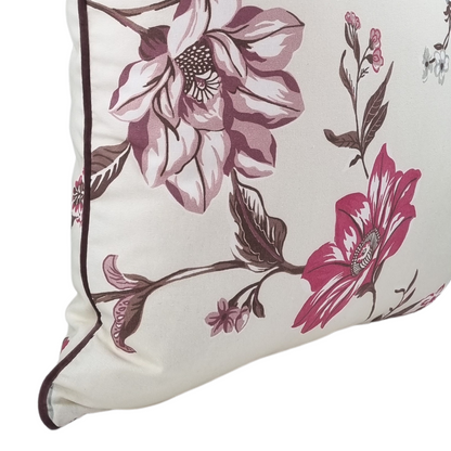 Cushion KULURI 45x45 Pink Flowers with Purple cord