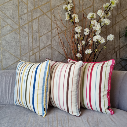 Cushion KULURI 45x45 Pink Green and Blue stripes with Pink cord